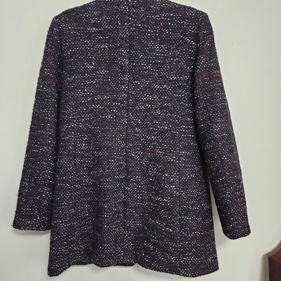 Loft Black & Red Woven Wool Blend Tweed Satin Lined Dress Coat Size Medium LNC - Picture 5 of 7